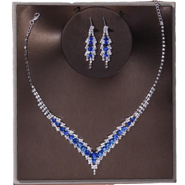 Concise colorful rhinestone diamond necklace set