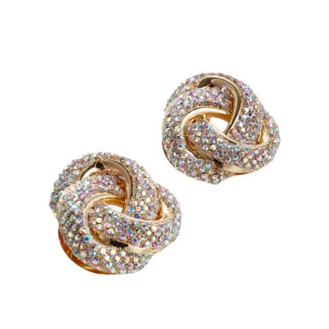 Chunky rainbow rhinestone star twisted earrings