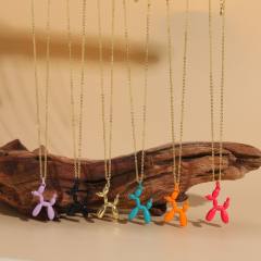 Color enamel balloon dog pendant copper necklace