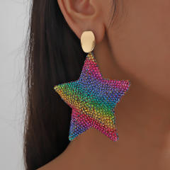 Chunky rainbow rhinestone star twisted earrings