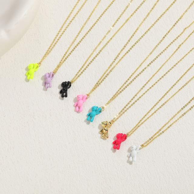 Summer dopamine color enamel cute bear pendant necklace