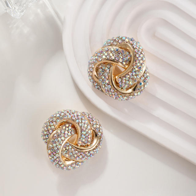 Chunky rainbow rhinestone star twisted earrings