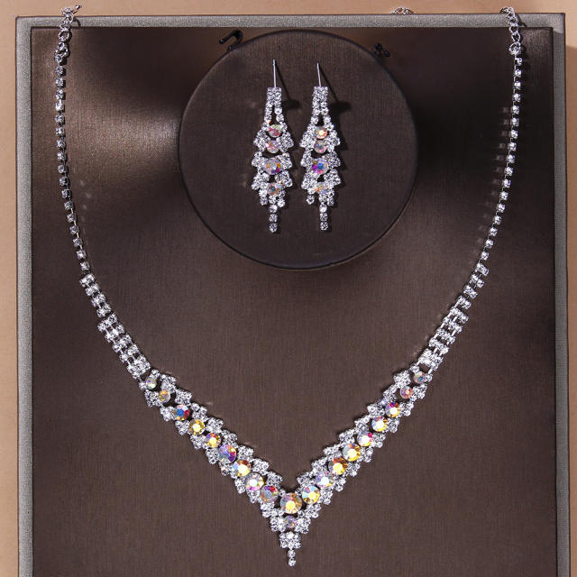 Concise colorful rhinestone diamond necklace set