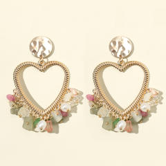 Chunky vintage hollow heart crystal stone tassel earrings
