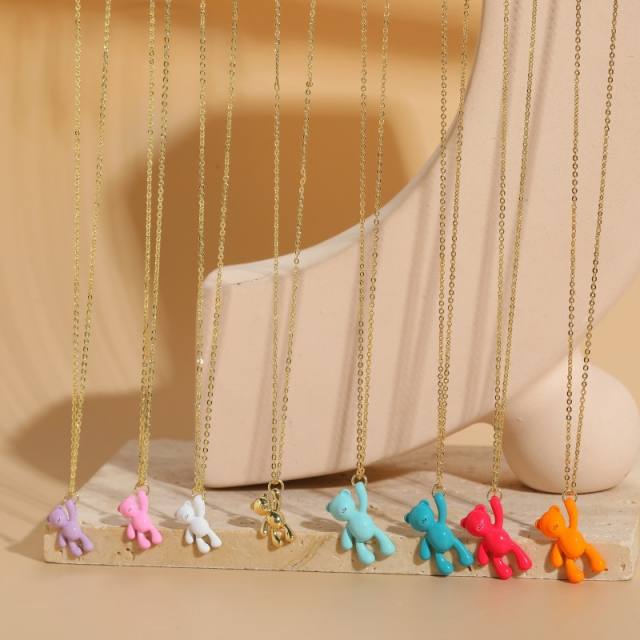 Summer dopamine color enamel cute bear pendant necklace