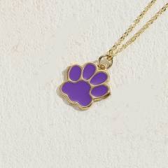 INS candy color enamel paw pendant copper necklace