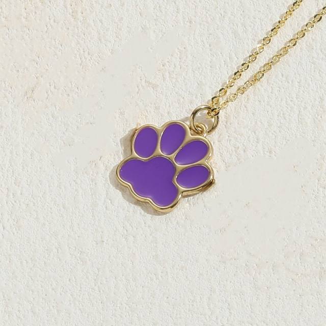 INS candy color enamel paw pendant copper necklace