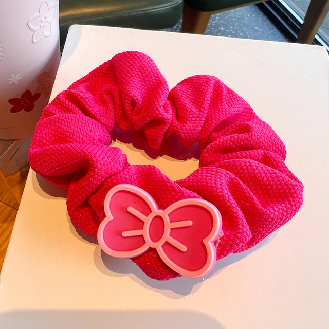 Large size sweet pink color bow fluffy scrunchies