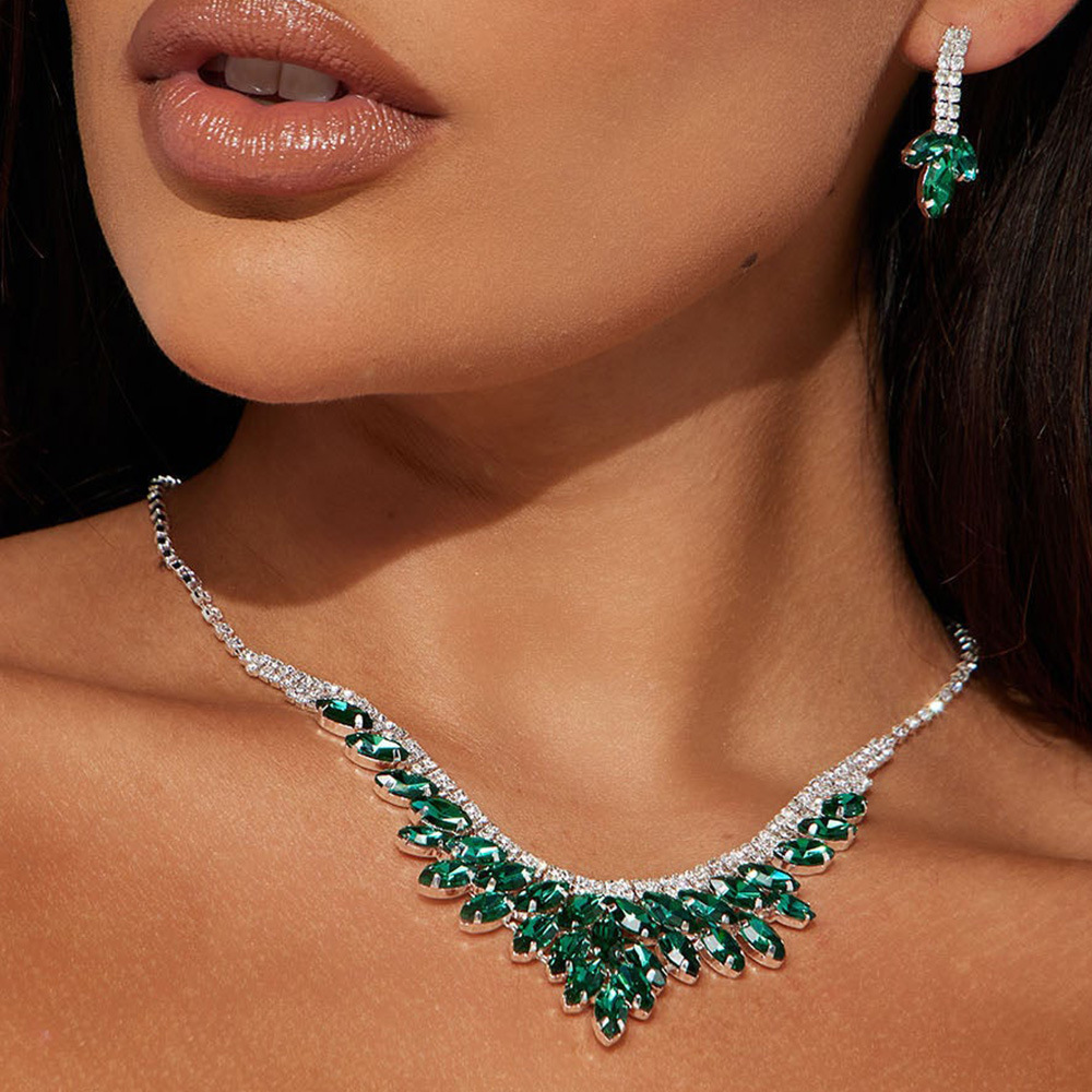 Luxury classic emerald statement diamond necklace set,Diamond Necklace