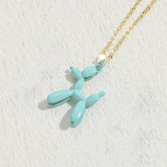 Color enamel balloon dog pendant copper necklace