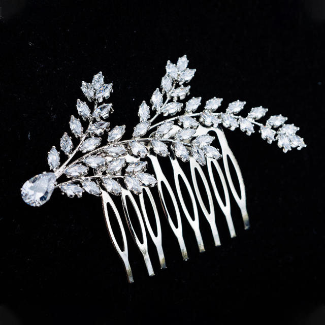 Elegant full cubic zircon leaf shape wedding hair combs