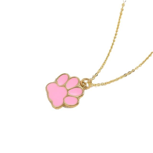 INS candy color enamel paw pendant copper necklace