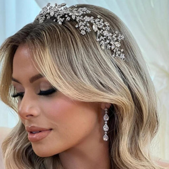 Luxury cubic zircon setting sweet flower wedding headband