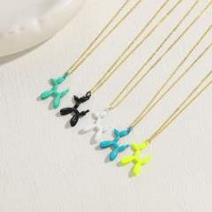 Color enamel balloon dog pendant copper necklace