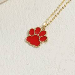 INS candy color enamel paw pendant copper necklace