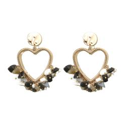 Chunky vintage hollow heart crystal stone tassel earrings
