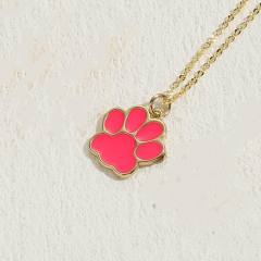 INS candy color enamel paw pendant copper necklace