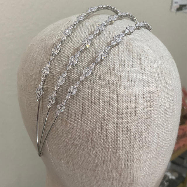 Luxury three layer cubic zircon diamond headband wedding