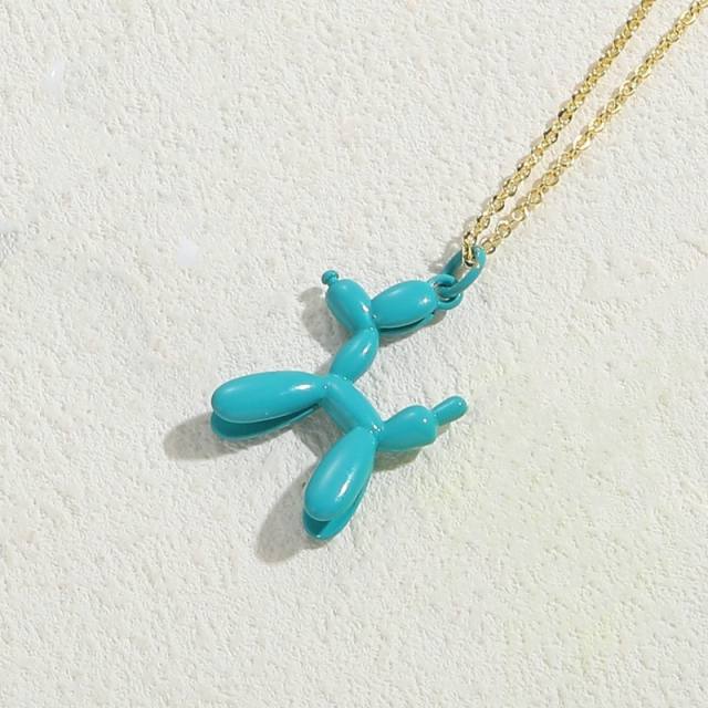 Color enamel balloon dog pendant copper necklace