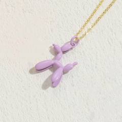 Color enamel balloon dog pendant copper necklace