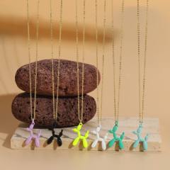 Color enamel balloon dog pendant copper necklace