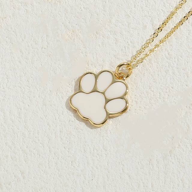INS candy color enamel paw pendant copper necklace