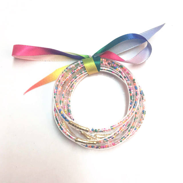 5pcs colorful christmas gliter PVC jelly bangle set