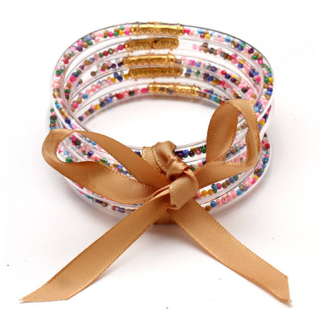 5pcs colorful christmas gliter PVC jelly bangle set