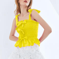Sexy sweet pink yellow color bow smocked slip tops