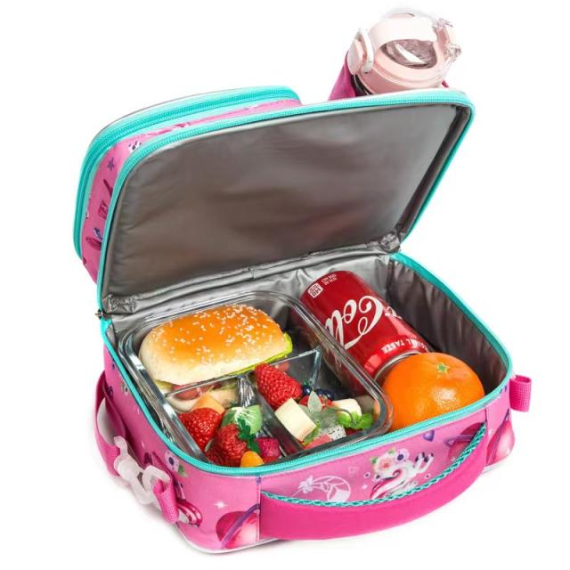 Cartoon school lunch bag with water cup holder