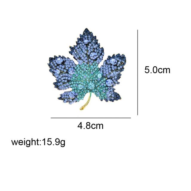 Blue color diamond gradient color maple leaf brooch