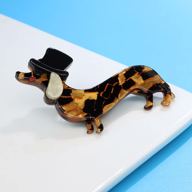 Cute cartoon dachshund acrylic brooch