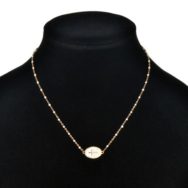 Boho hot sale color enamel slide cross symbol stainless steel dainty necklace