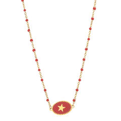 Boho color enamel oval pendant star stainless steel dainty necklace