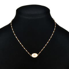 Boho color enamel oval pendant star stainless steel dainty necklace