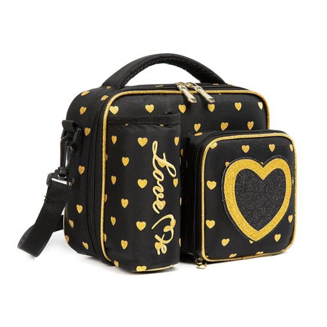 Cartoon school lunch bag with water cup holder