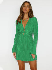 Sexy long trumpet sleeve shiny mini dress