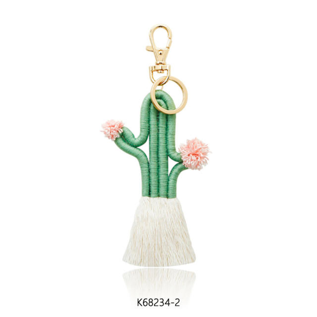 Boho handmade colorful cactus plants keychain