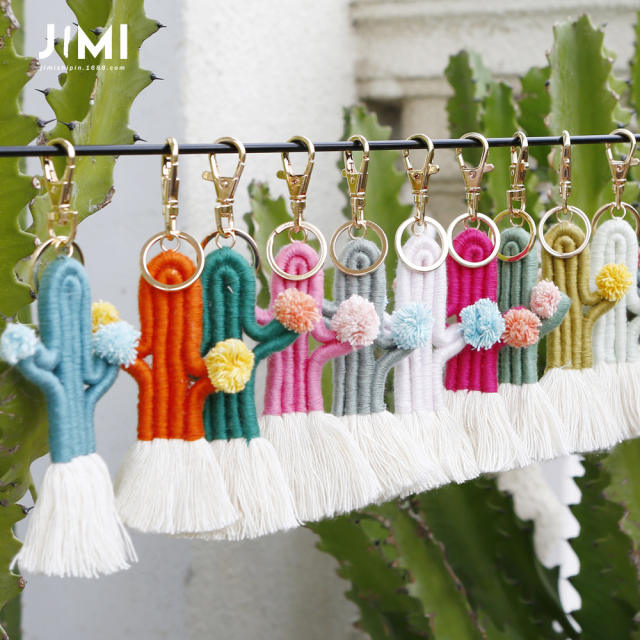 Boho handmade colorful cactus plants keychain