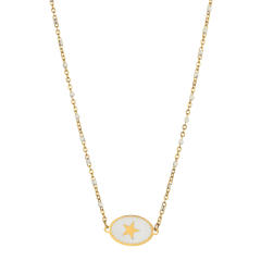 Boho color enamel oval pendant star stainless steel dainty necklace