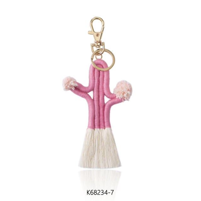Boho handmade colorful cactus plants keychain