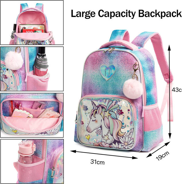 16 inch 3pcs unicorn Dinosaur school bag lunch bag pencial case set