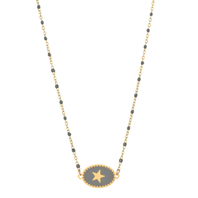 Boho color enamel oval pendant star stainless steel dainty necklace