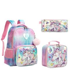 16 inch 3pcs unicorn Dinosaur school bag lunch bag pencial case set