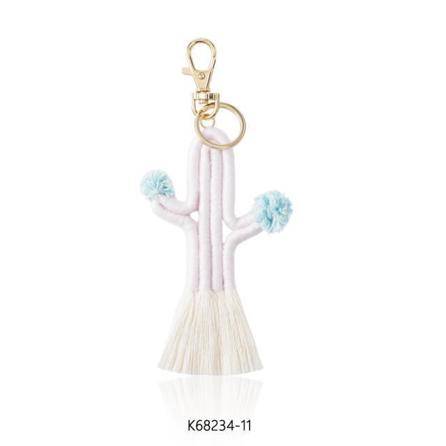 Boho handmade colorful cactus plants keychain