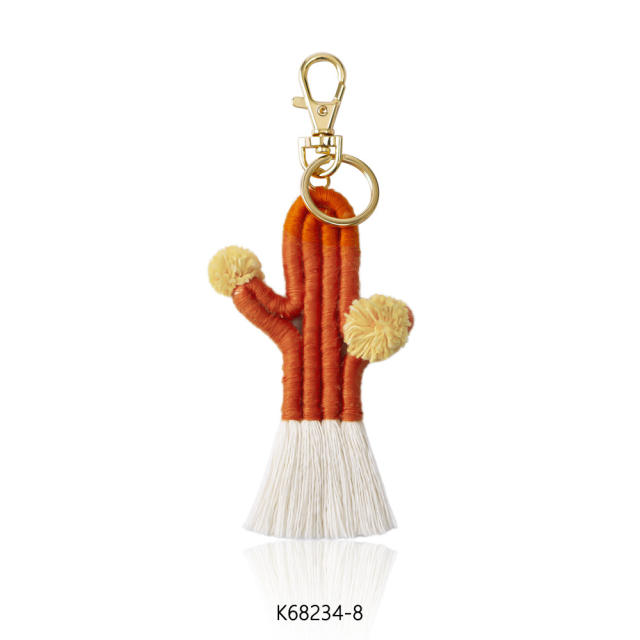 Boho handmade colorful cactus plants keychain