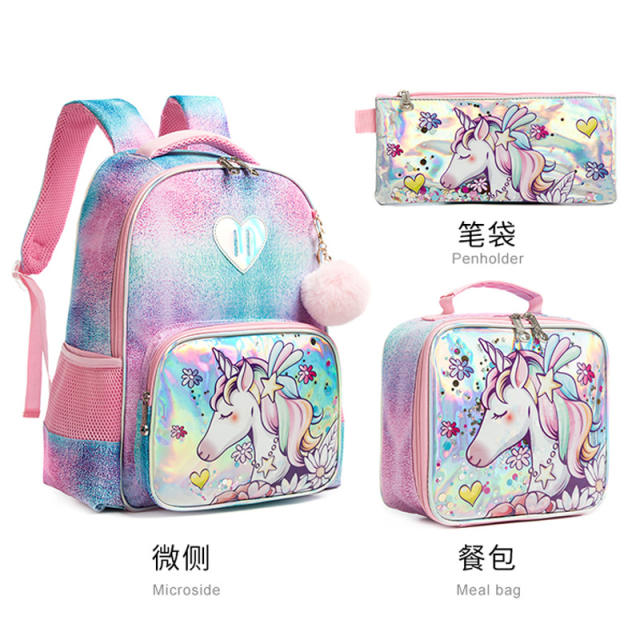 16 inch 3pcs unicorn Dinosaur school bag lunch bag pencial case set