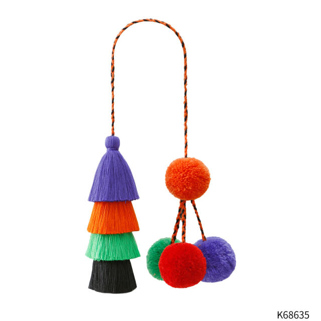 Handmade fluffy ball braid halloween bag accessory keychain
