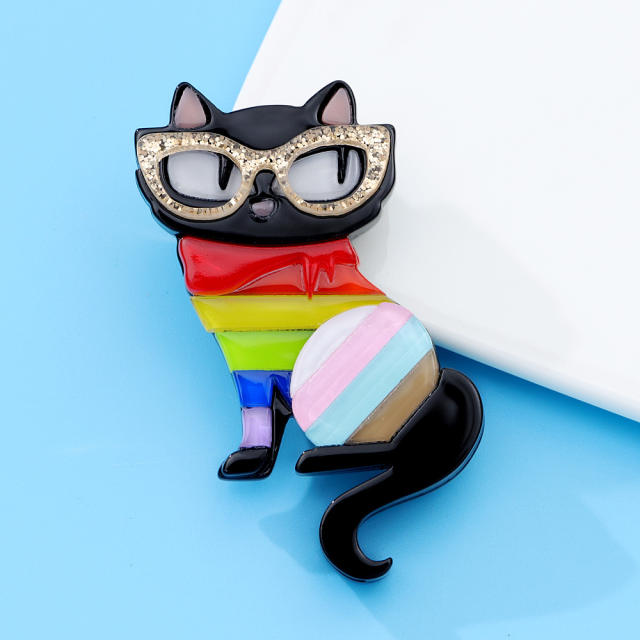 Cute cartoon glasses cat acrylic brooch