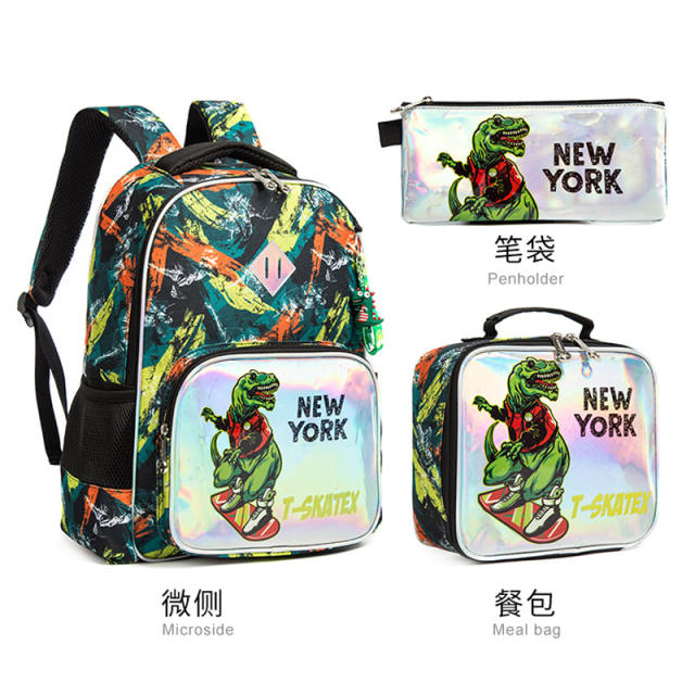 16 inch 3pcs unicorn Dinosaur school bag lunch bag pencial case set